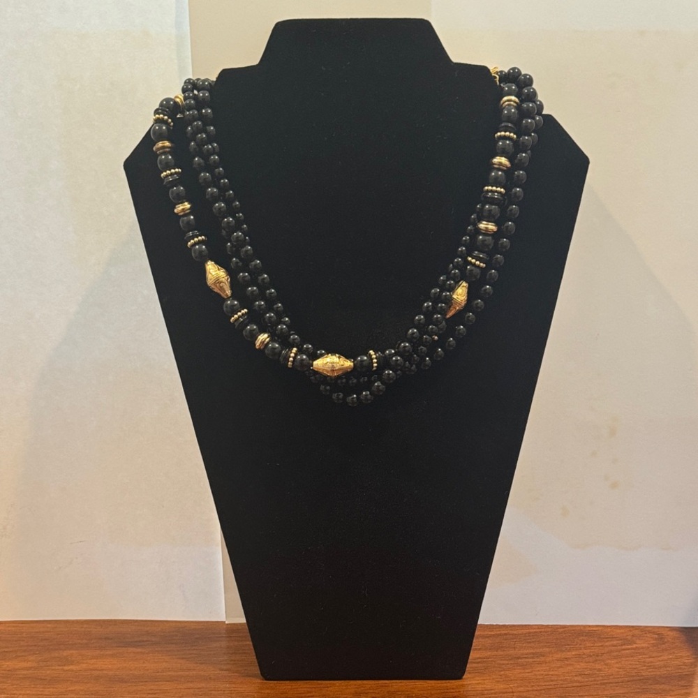 Multi-Strand Black and Gold Beaded Necklace — 1928